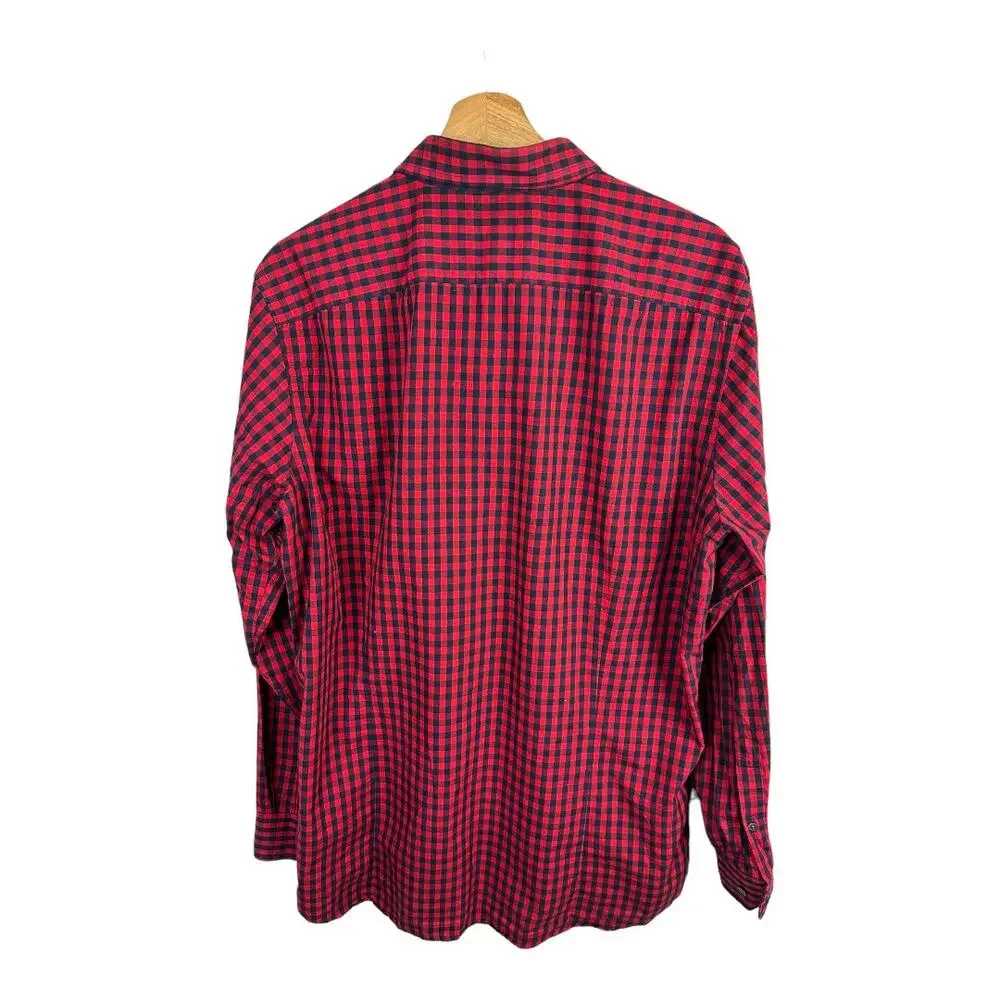 Banana Republic Mens size Large Tailored Slim Fit Button Down Gingham Shirt Red
